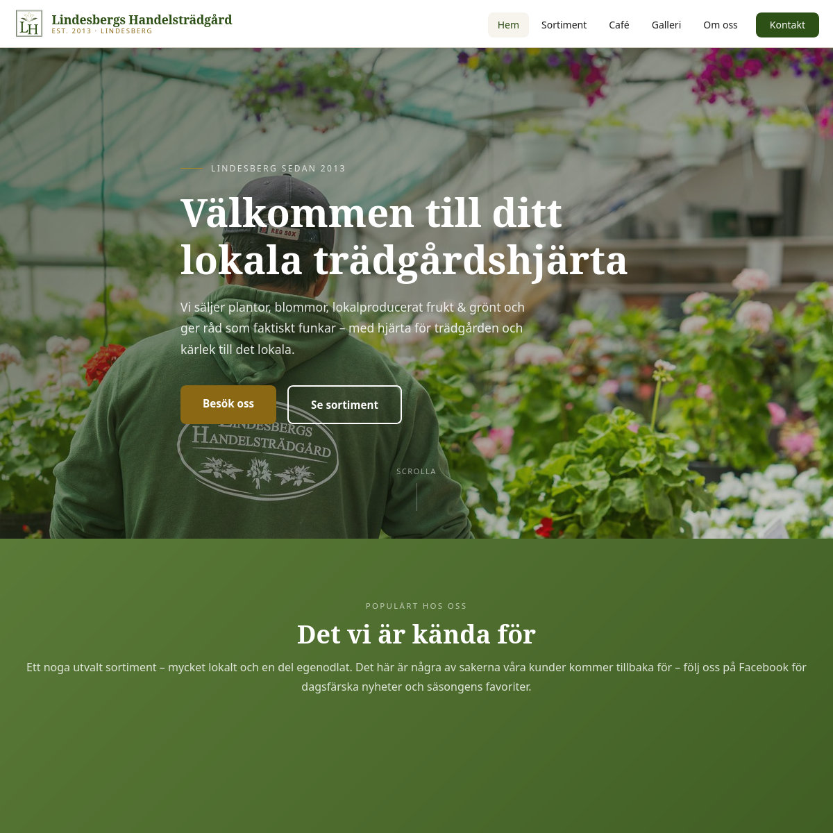 Förhandsvisning av webbplatsen lindesbergshandelstradgard.se, byggd av Clarnex Web