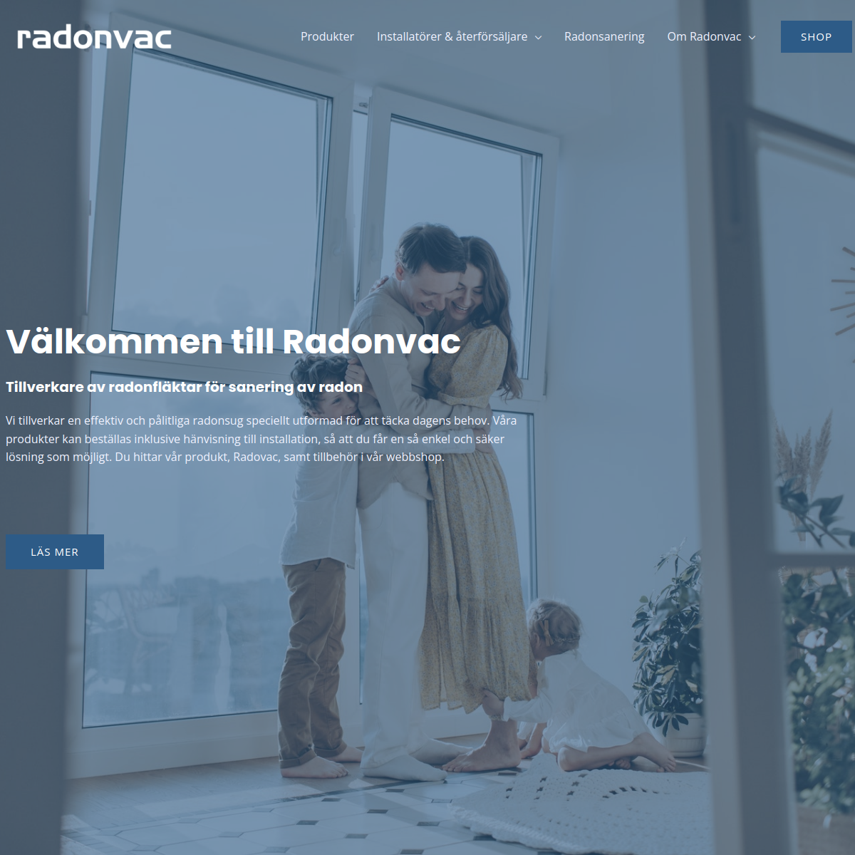 Förhandsvisning av webbplatsen radonvac.se, byggd av Clarnex Web